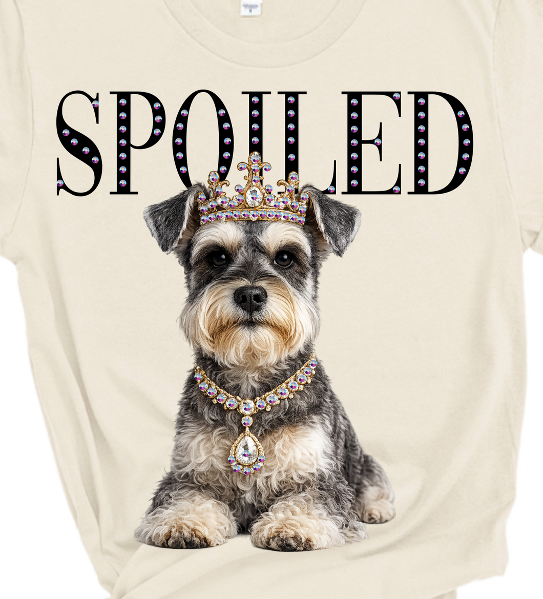 Natural Watson the Schnauzer Spoiled Glam Dog Rhinestone Graphic Tee