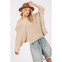 Mushroom Distressed Asym Open Stitch Sage + Fig Sweater
