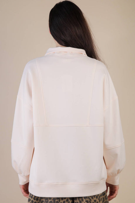 Ecru Half Zip UP Oversized Casual Comfy Knit Top