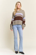 Olive Multi Striped Crew Neck Sweater