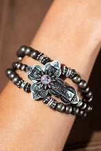 Silver Navajo Pearl & Cross Stretch Bracelet