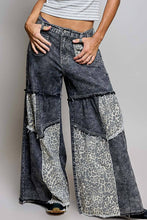 Black Washed Cotton Floral Patchwork Tiered Paneled Wide Leg POL Pants