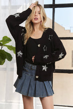 Black Button Down Sequins Cardigan