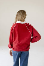 Crimson White Indiana Sunday Slate Striped Collar Fleece Crewneck