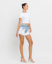 Tranquil Super High Rise Distressed Vervet Mom Shorts