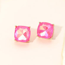 Gold Grey Square Cushion Stud Earrings