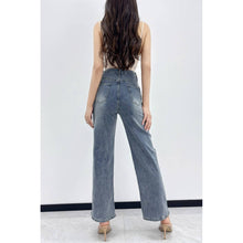 Blue Embroidered Rhinestone Detail Denim Pants