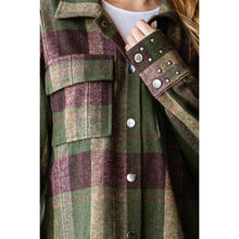 Olive Plaid Stud Cuff Shirt Veveret Jacket