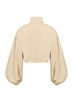 Beige Super Puffed Sleeves Piping Detail Jacket