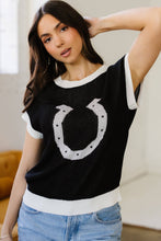 Black Western Horseshoe Short Sleeve Sweater