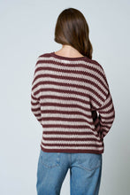 STRIPE RAW EDGE SPLIT NECK SHEER KNIT SWEATER : LIGHT BLUE