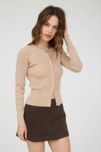 Mocha Snap Button Round Neck Knit Cardigan