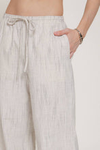 Ecru Black Elastic Waist Striped Gauze Woven Pants