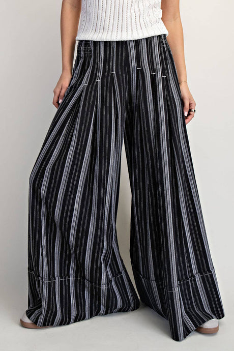 Black White Stripe Wide Leg Crop Pants