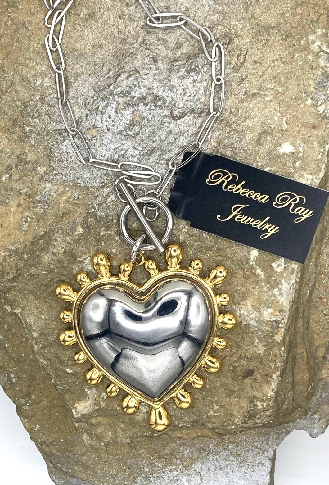 Boho Statement Puffed Heart Charm Necklace