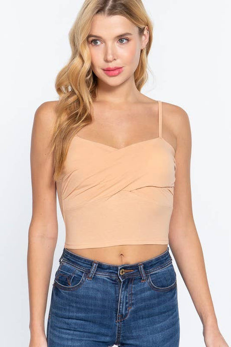 Golden Peach Removable Bra Cup Front Twisted Detail Cotton Spandex Cami