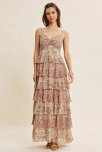 Clay Multi Romantic Story Cascasing Teired Ruffle Smocked Maxi Dress
