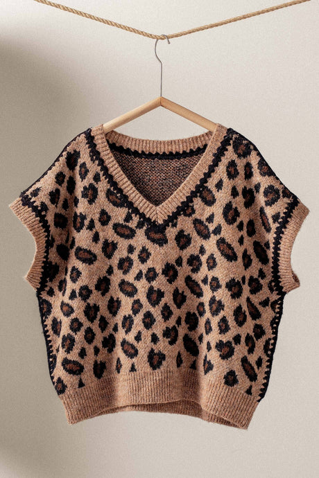 Leopard Crochet Trim Sweater Urban Daizy Vest