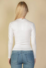White Ribbed Round Neck Long Sleeve Top