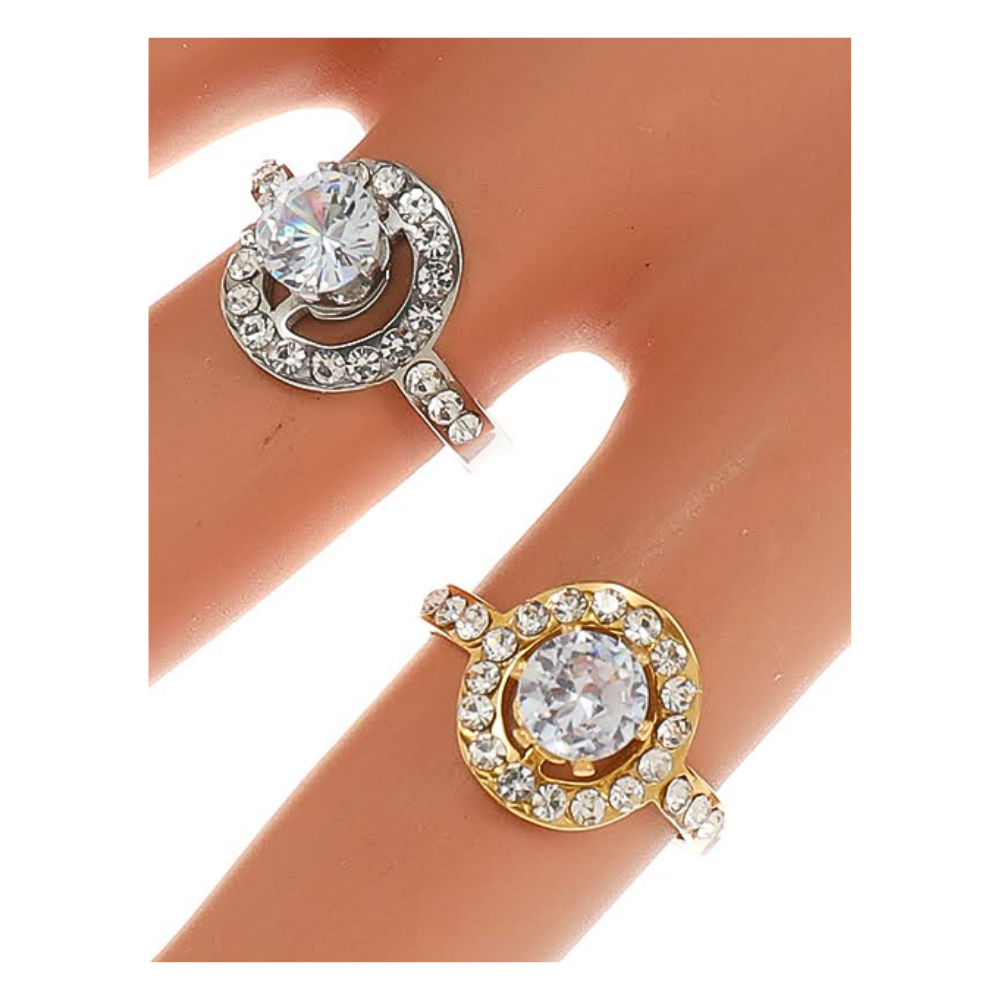 Stainless Steel Diamond Halo Ring