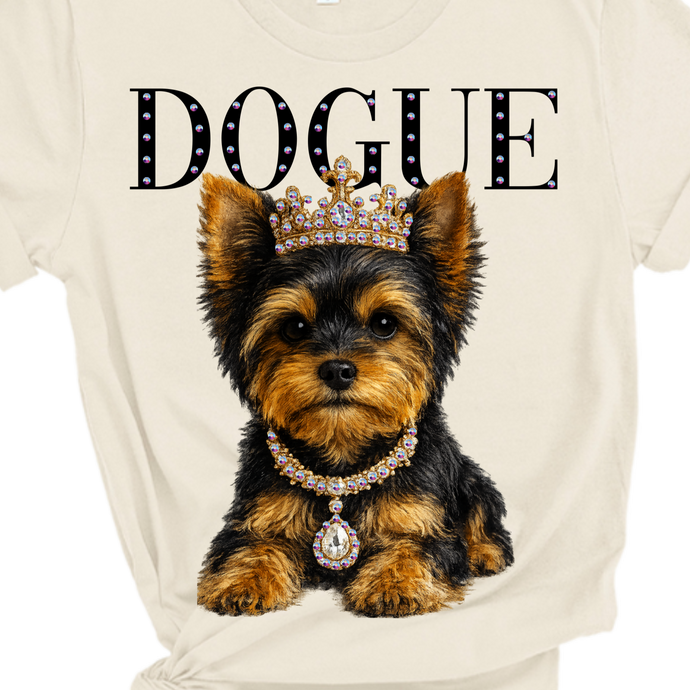 Natural YaYa the Yorkie Dogue Glam Dog Rhinestone Graphic Tee