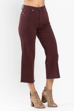 Oxblood High Waist Tummy Control Garment Dyed Wide Crop Judy Blue Capris