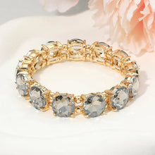 Pink Round Stone Cluster Beaded Stretch Evening Bracelet