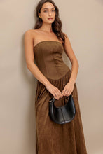 Brown faux suede midi dress