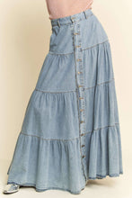 Denim Button Front Ruffle Hem Maxi Dave Dani Skirt