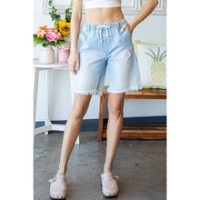 Light Denim Elastic Waist Denim Sweat Shorts