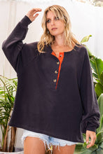 Charcoal  Contrast Placket Oversize Bucketlist Tunic Top