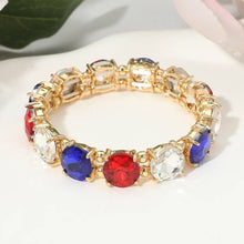 Silver Round Stone Cluster Beaded Stretch Evening Bracelet