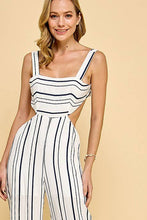 Navy Striped Cutout Back Tie Jumpsuit