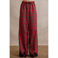 CHRISTMAS PLAID CHECK LACE TRIM WIDE LEG ELASTIC MID RISE PA: RED MULTI / M