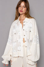 POL Taupe Long balloon sleeve flower detail button down shirt