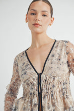 Cream Sheer Embroidered Mesh Peplum Top with Polka Dot Detail