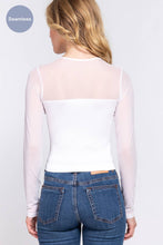 White Long Sleeve Round Neck Mesh Combination Seamless Top
