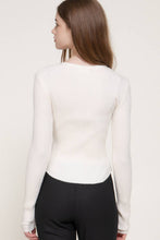 Ivory Long Sleeve V-Neck Cardigan with V-Shape Hem