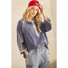 Navy Mineral Wash Henley Sage + Fig Pullover