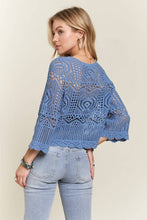 Denim Front Drawstring Accent Crochet Top