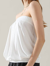 White Basic Sleeveless Pleated Tube Top