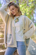 Beige Long Sleeve Multicolor Pocket Sweater