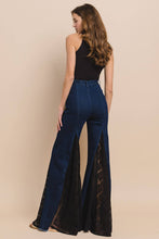 Dark Denim Lace Detail Wide Leg Jeans