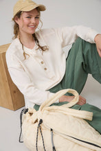 Cream Ribbed Henley Long Sleeve Knit Top