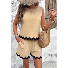Beige Sleeveless Ruffle Hem Shirt & Shorts set