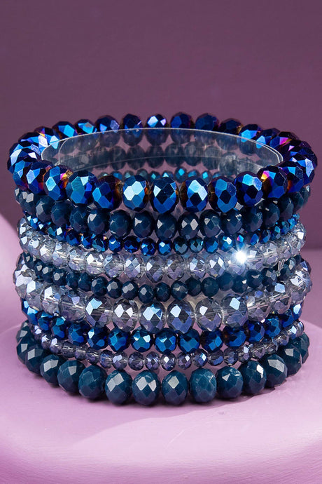 Sapphire Waves Glass Bead 9 Set Bracelet