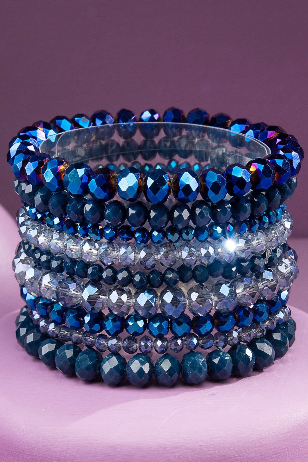 Sapphire Waves Glass Bead 9 Set Bracelet