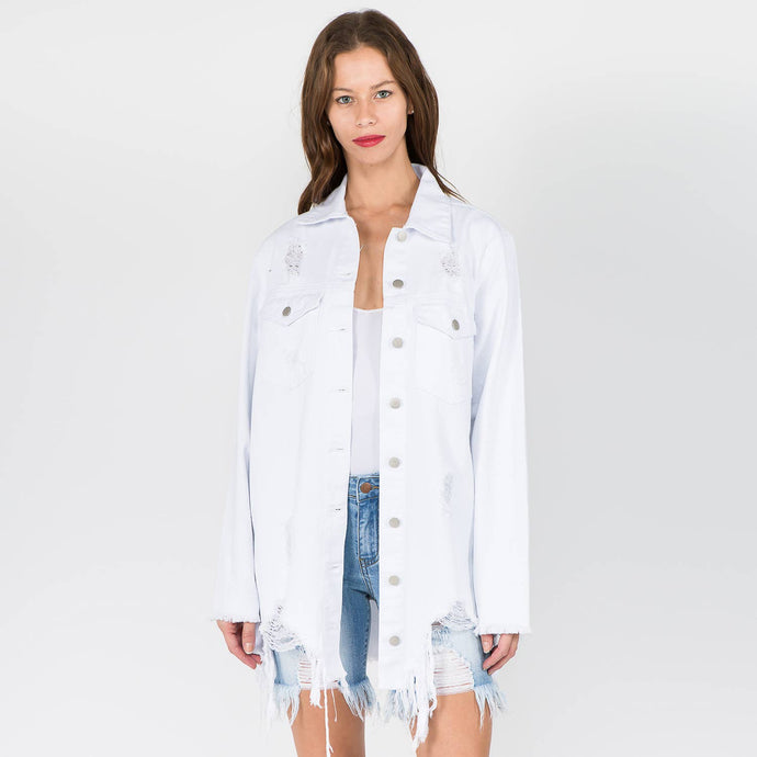 White Distressed Denim Shacket