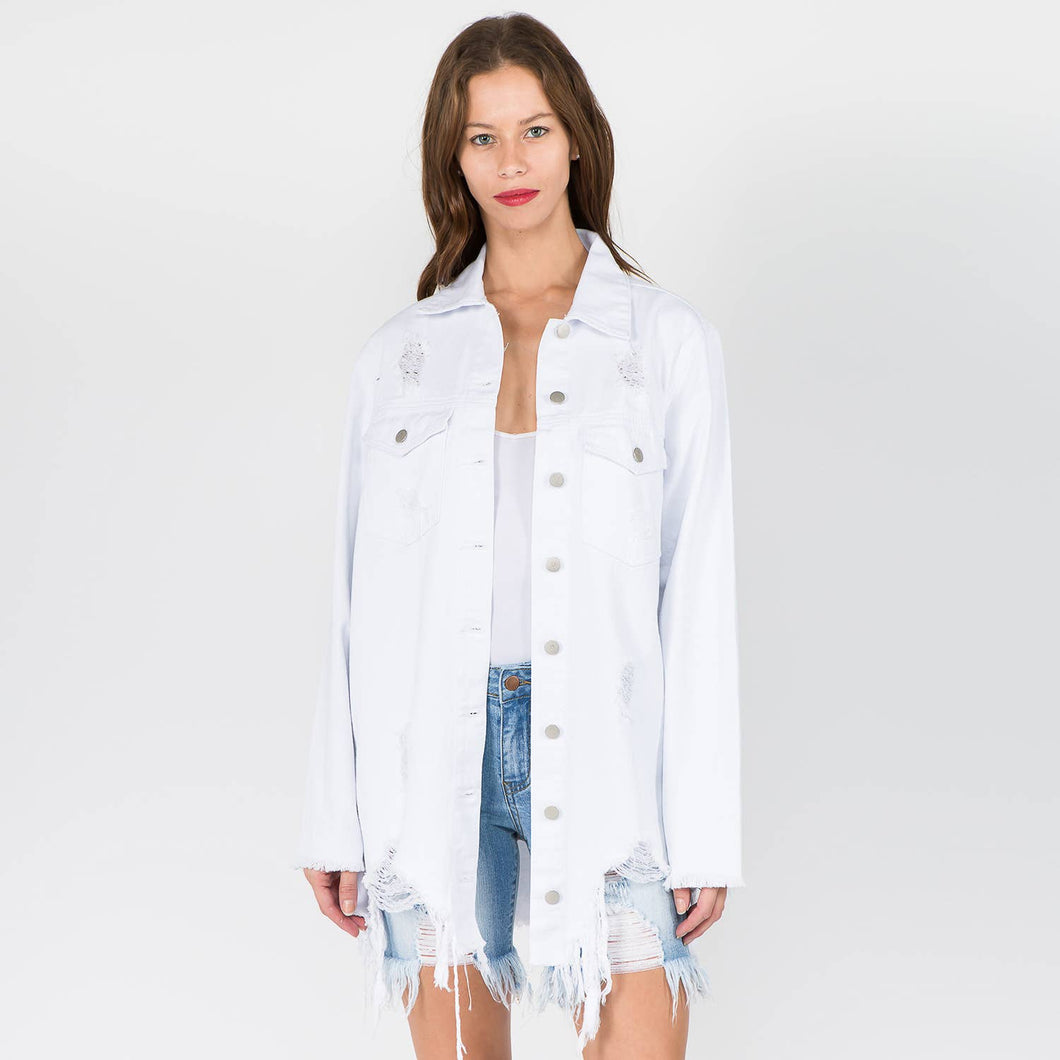 White Distressed Denim Shacket