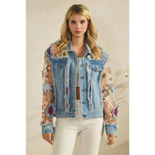 Med Wash Denim Veveret Jacket with Floral Organza Inset